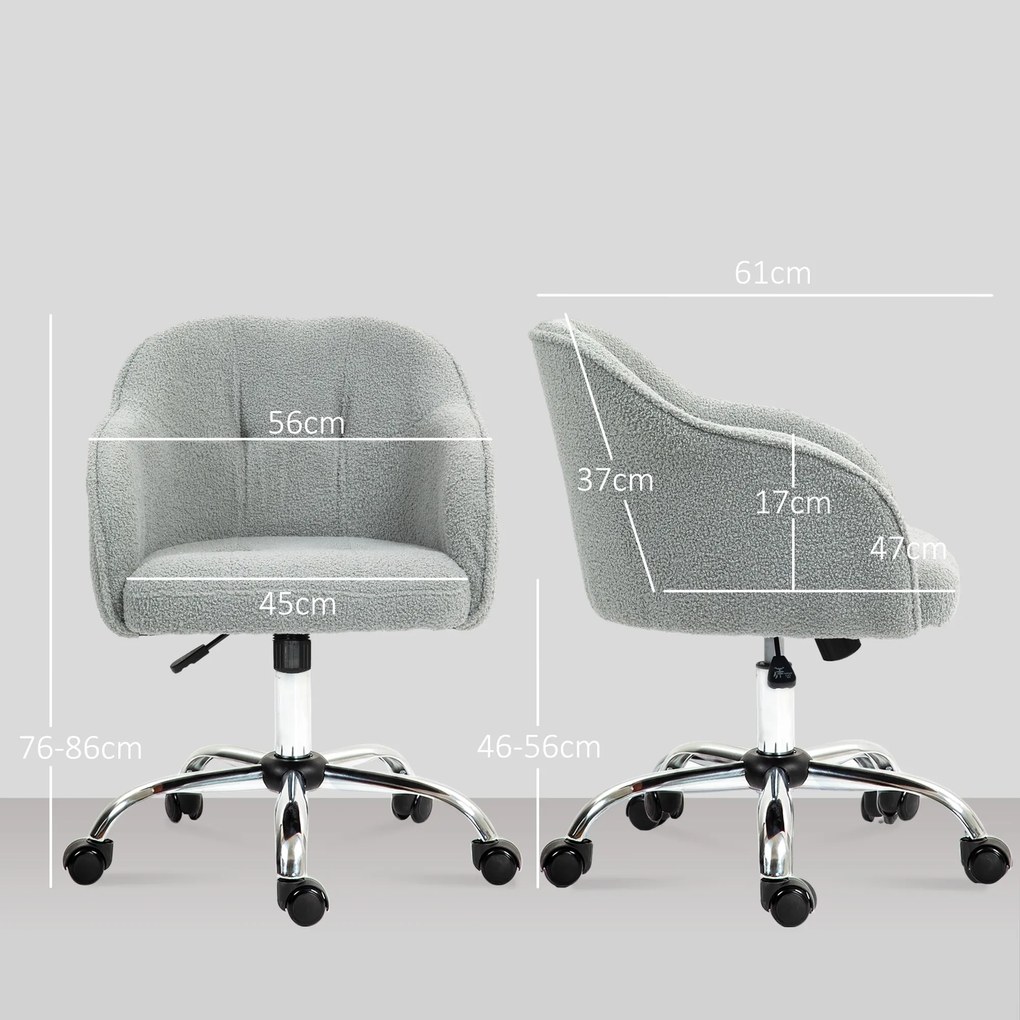 HOMCOM Fotel biurowy, ergonomiczny fotel obrotowy z funkcją bujania, tekstura misiej tkaniny 56 x 61 x 86 cm Szary