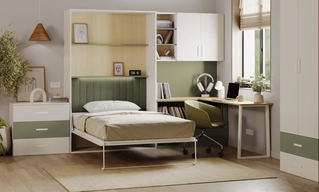 Dwudrzwiowa szafa z 2 szufladami dla dzieci kaszmir + zielony G9-L92