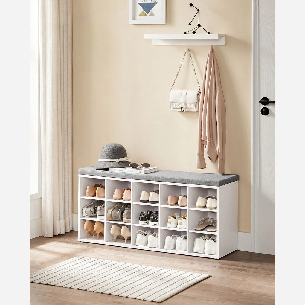 Szafka na Buty z Siedziskiem, Biała, Szara - LHS15WT