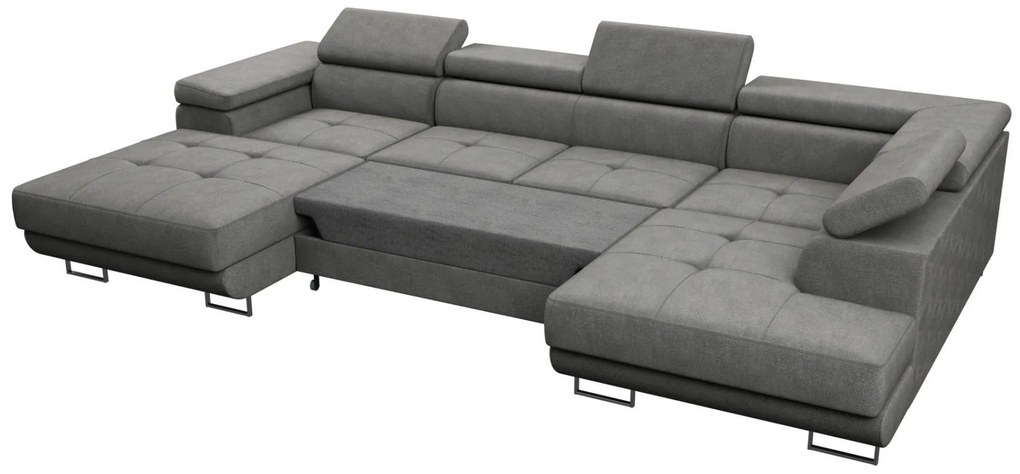 Duża sofa narożna z regulowanymi zagłówkami i pojemnikiem na pościel, złoty/musztardowy, Aspen U, prawy