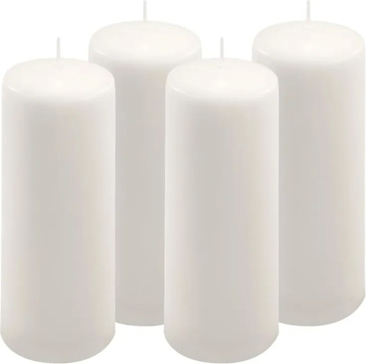 Zestaw świeczek słupkowych, 20 cm, Ø 7,5 cm, biały, 4 szt.