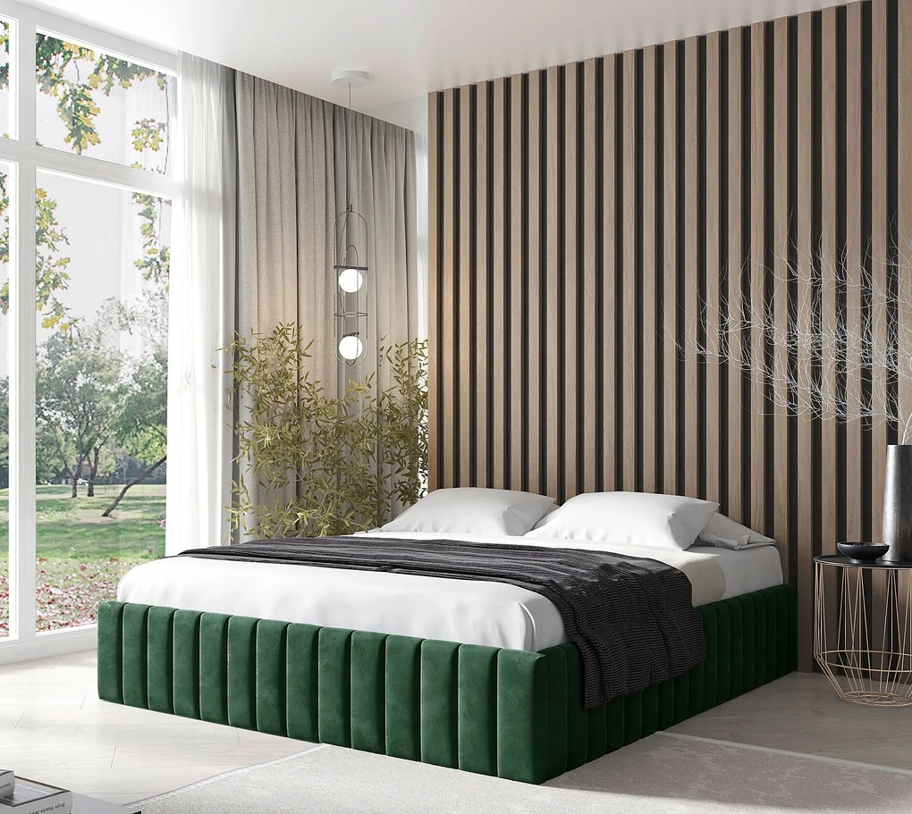 Zielone welurowe łóżko z pojemnikiem 5 rozmiarów G8-M25