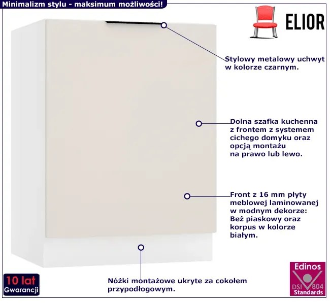 Dolna szafka kuchenna 60 cm beż piaskowy - Bixor 12X