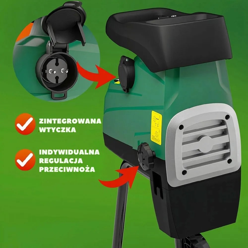Rozdrabniacz do gałęzi DIOX+2x worek 60l, 3100W czarny/zielony Gardebruk