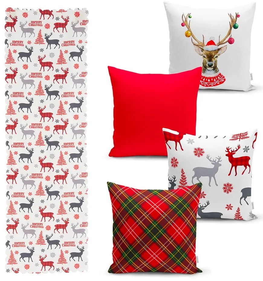 Zestaw 4 świątecznych poszewek na poduszki i bieżnika Minimalist Cushion Covers Christmas Ornaments