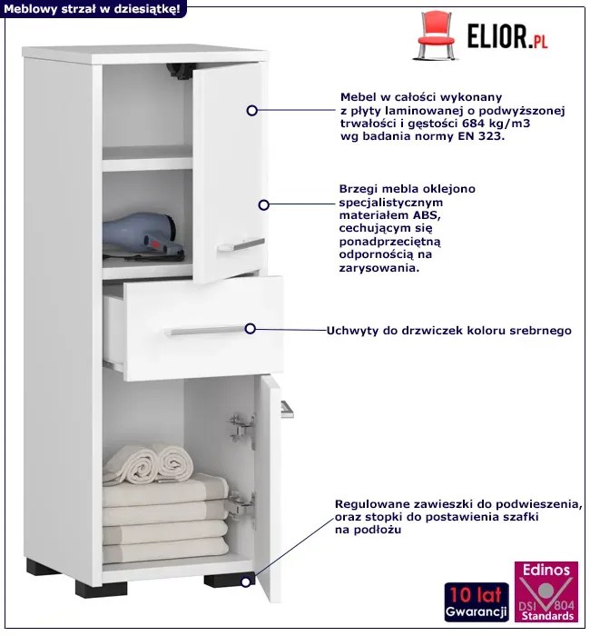 Półsłupek Łazienkowy Biały Z Szufladą T0-B57