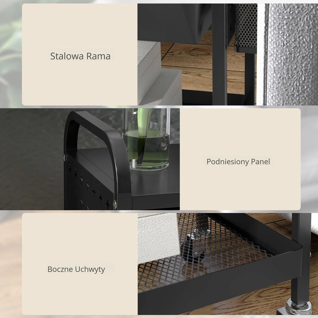 HOMCOM Wózek wielofunkcyjny z 1 Szufladą, 1 Półką, 4 Kółkami, Wózek Kuchenny, Czarny | Aosom PL