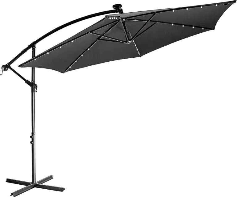 STILISTA  Parasol ogrodowy z rączką 3 m, antracyt + LED