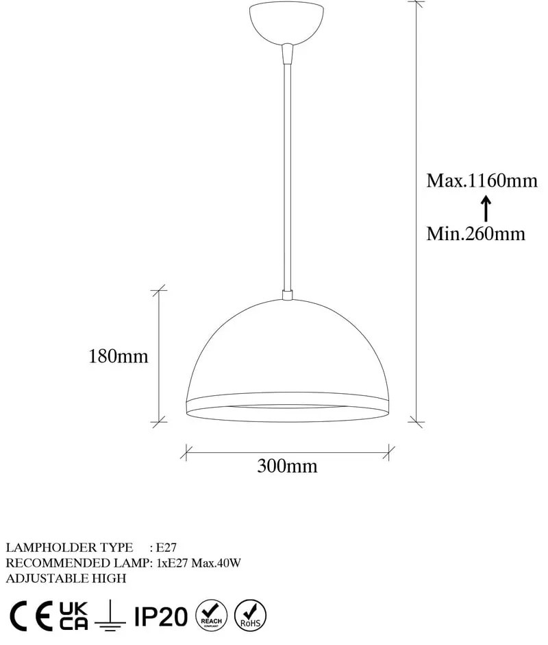 Lampa wisząca w czarno-złotym kolorze z metalowym kloszem ø 30 cm Ferenci – Opviq lights