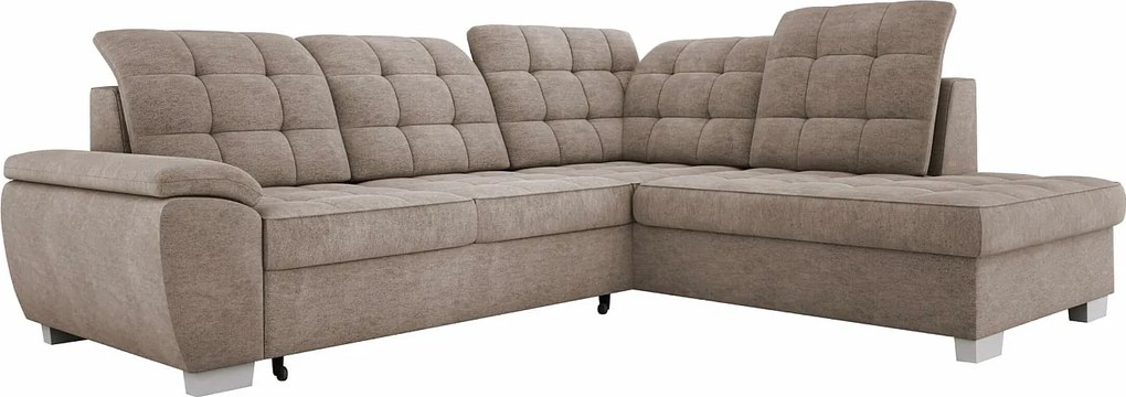 Narożnik LOTTA z łatwego w utrzymaniu weluru, 258x212cm, idealny dla rodzin, z praktycznym pojemnikiem na pościel, układ prawy, kolor: BEŻ CIEMNY