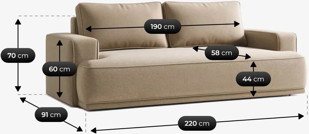 Sofa z Funkcją Spania CAMELIA Beżowa Boucle Nowoczesna