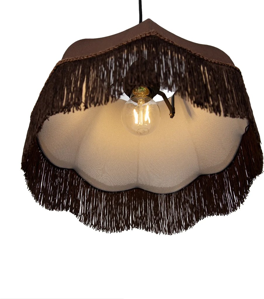 Lampa wisząca czarna z brązowym kloszem i białym wnętrzem 31,5 cm 3-punktowa - Cava