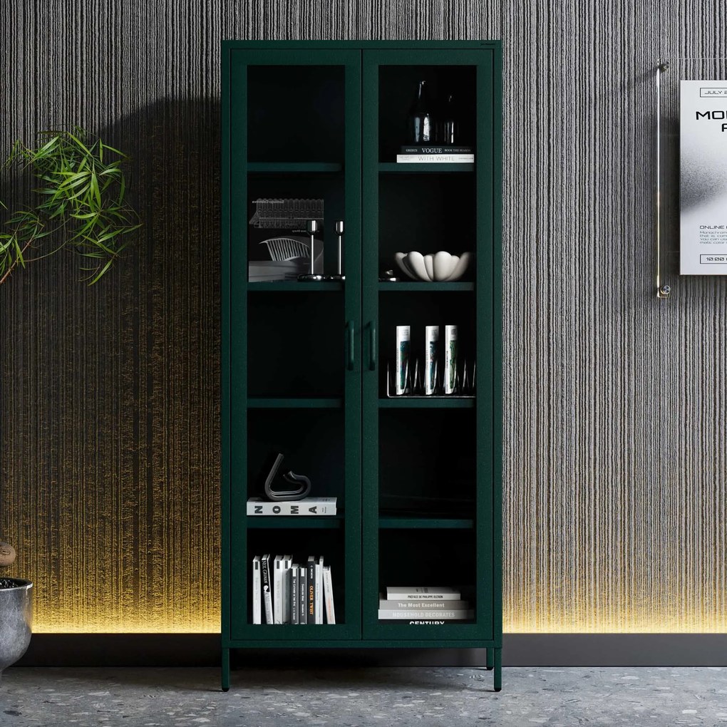 Witryna szklana do salonu butelkowa zieleń Modern ANGELO 800 x 1850 x 450 mm