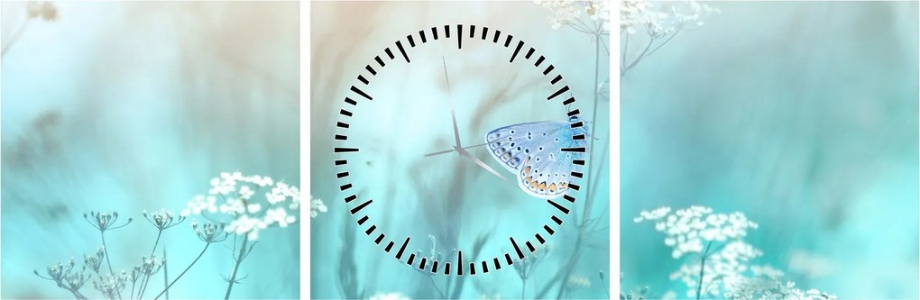 Obraz - Motyl w niebieskim (z zegarem) (90x30 cm)