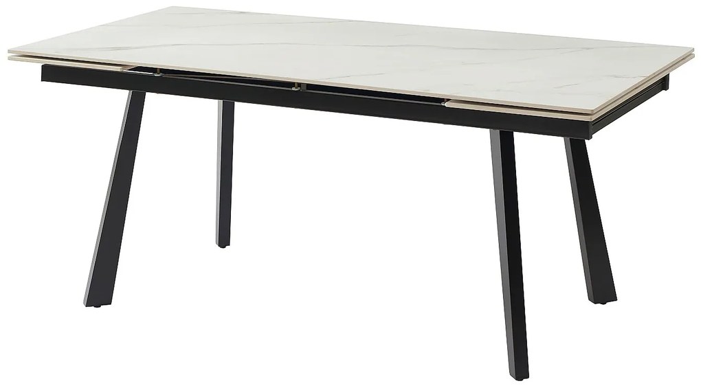 Stół do jadalni rozkładany dla 6 do 10 osób z ceramiki i metalu - Efekt białego marmuru i czarny - MARVENA
