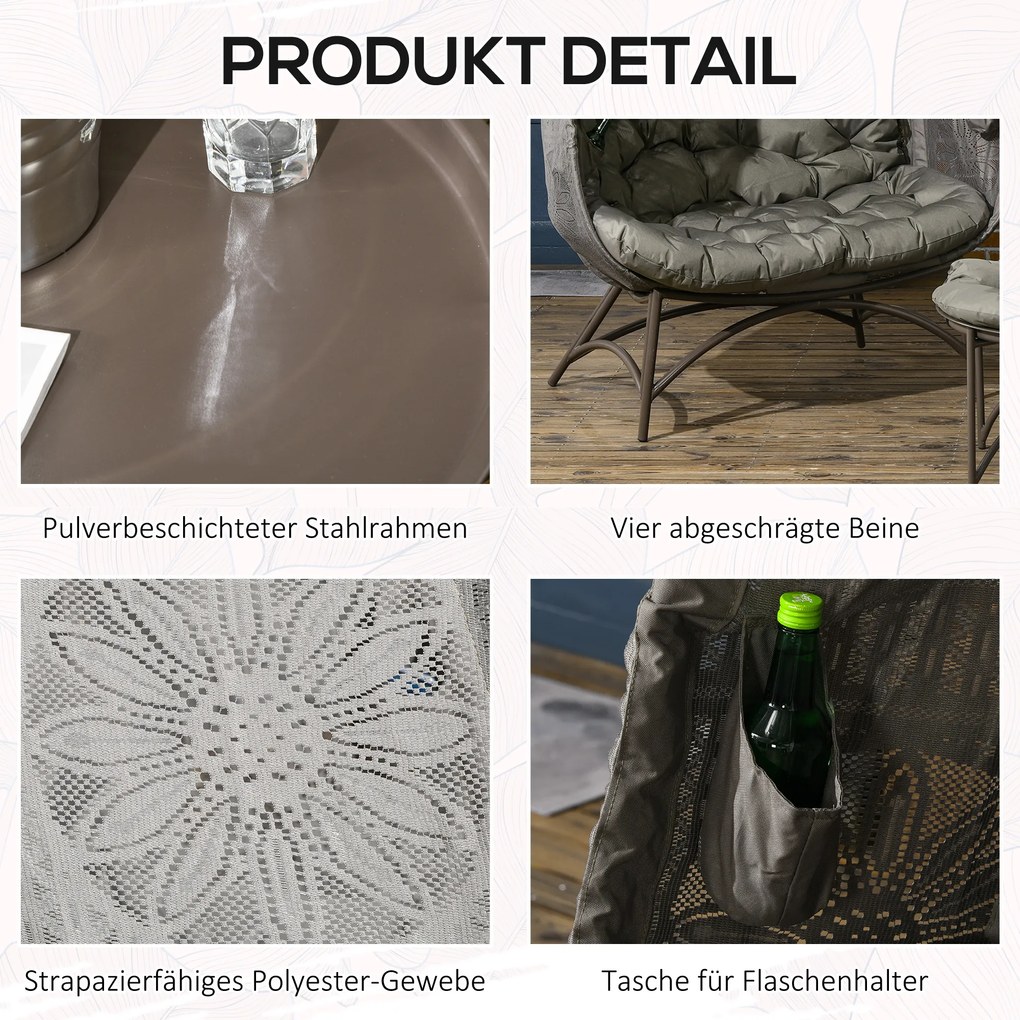 Outsunny Zestaw mebli ogrodowych, 2 fotele wiklinowe z stolikiem, składane, poduszki na siedzisko, rama ze stali, kolor: Piasek