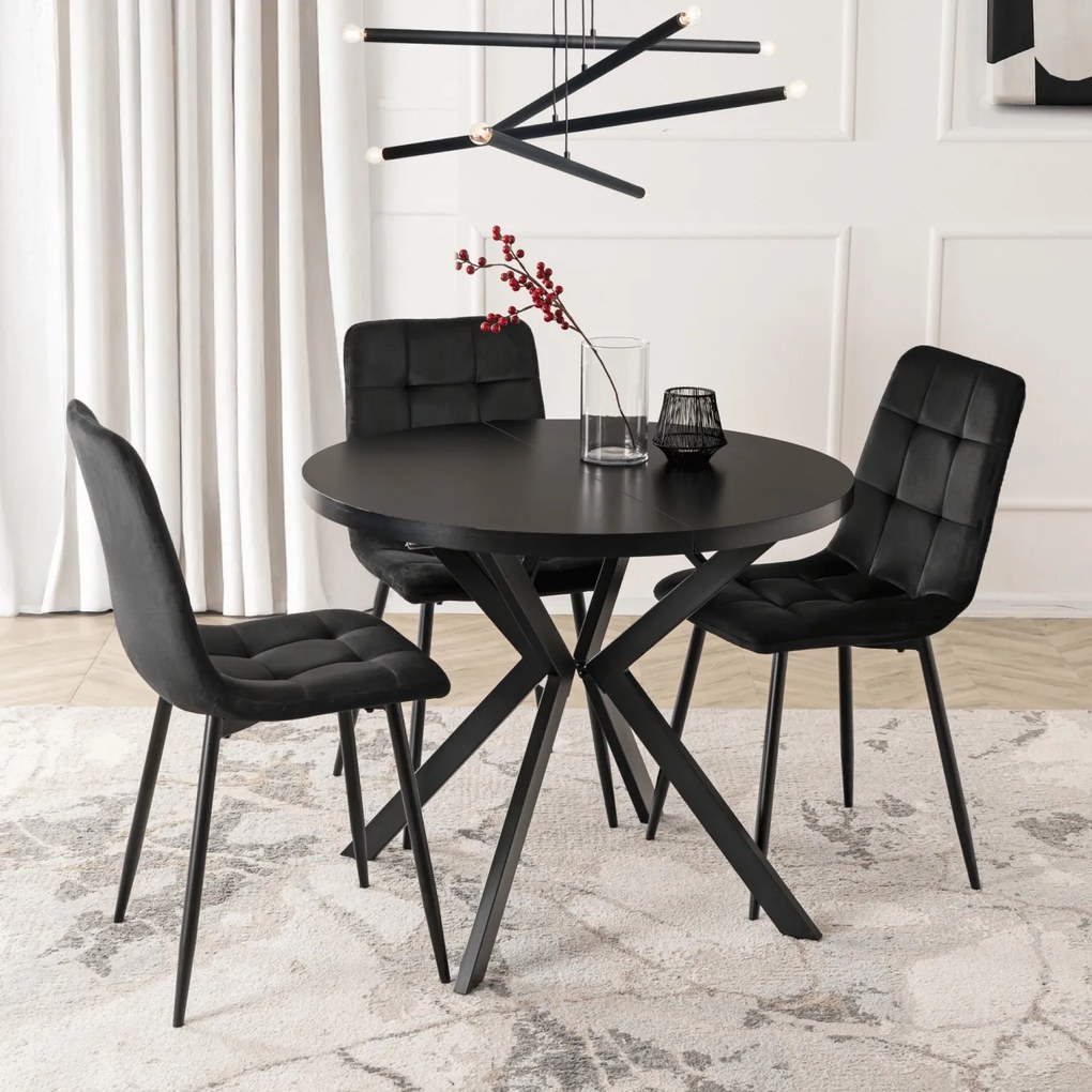 Stół Okrągły Rozkładany LUGO 90-190 cm Czarny Loft