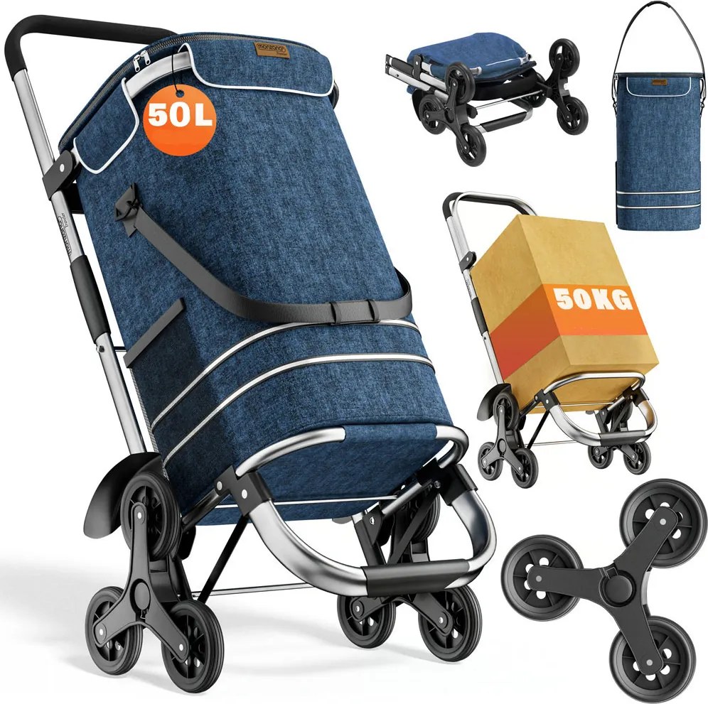 Torba na zakupy na kółkach do schodów COMFORT, 50l, niebieska Monzana