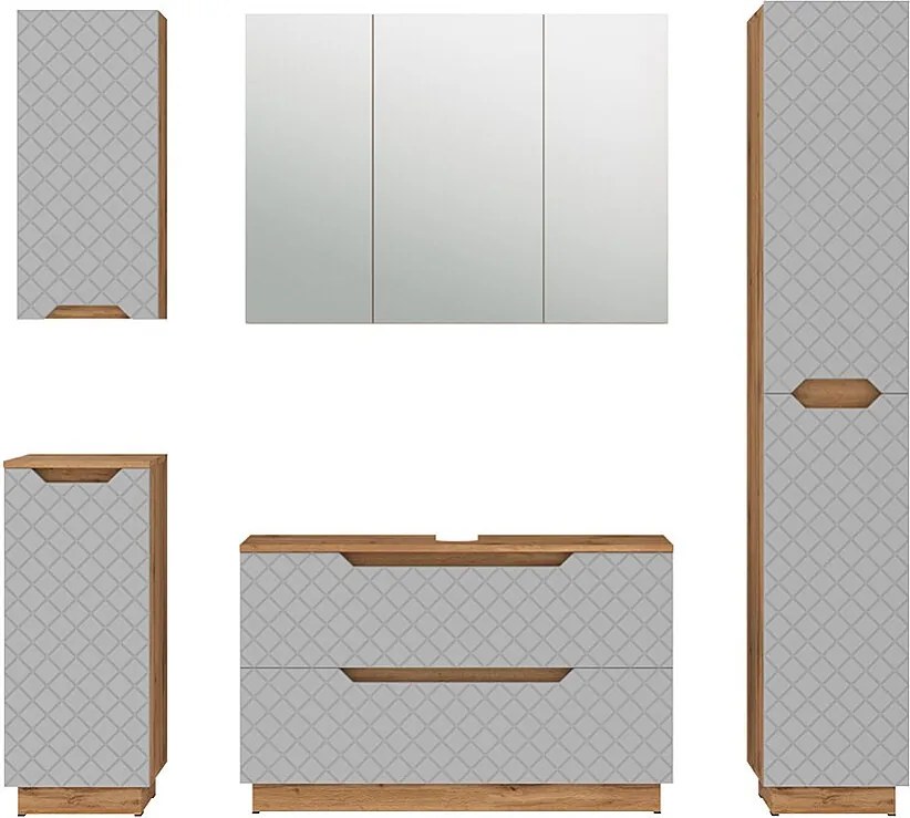 Zestaw mebli łazienkowych dąb/szary ze strukturą płytek 99.4x32x62.5 lotta