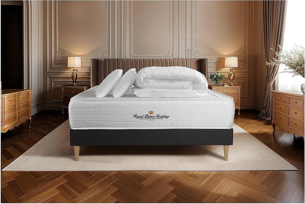 Kompletny zestaw lózka - materac 200x200 cm + Sprezyna skrzyniowa z listwami (w zestawie) + 2 poduszki Koldra - Windsor