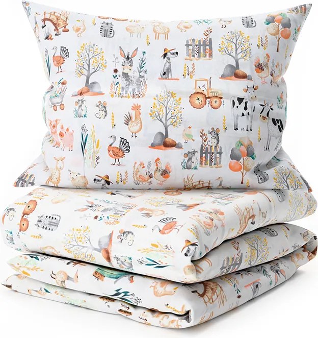 PrzytulneMieszkanie.pl PrzytulneMieszkanie.pl Bawełniana pościel do łóżeczka HAPPY FARM biała Rozmiar pościeli: 45 x 65 cm | 90 x 135 cm