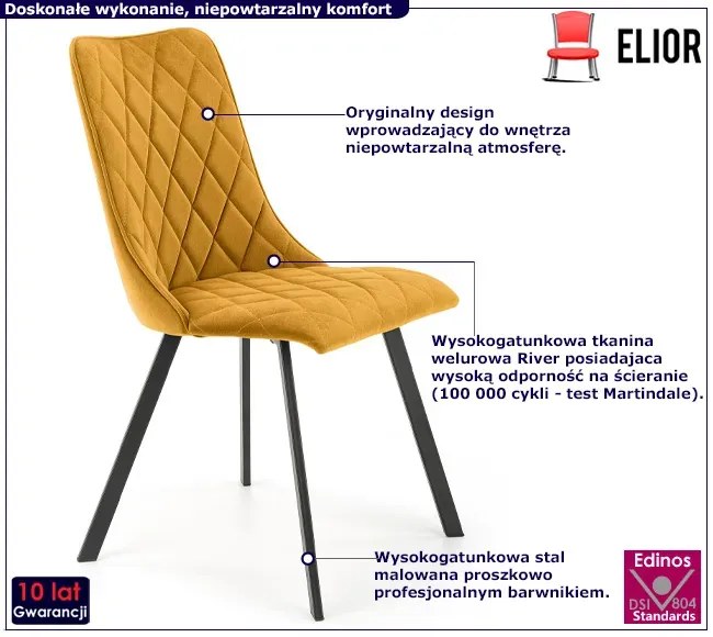 Musztardowe krzesło tapicerowane welurem Bist