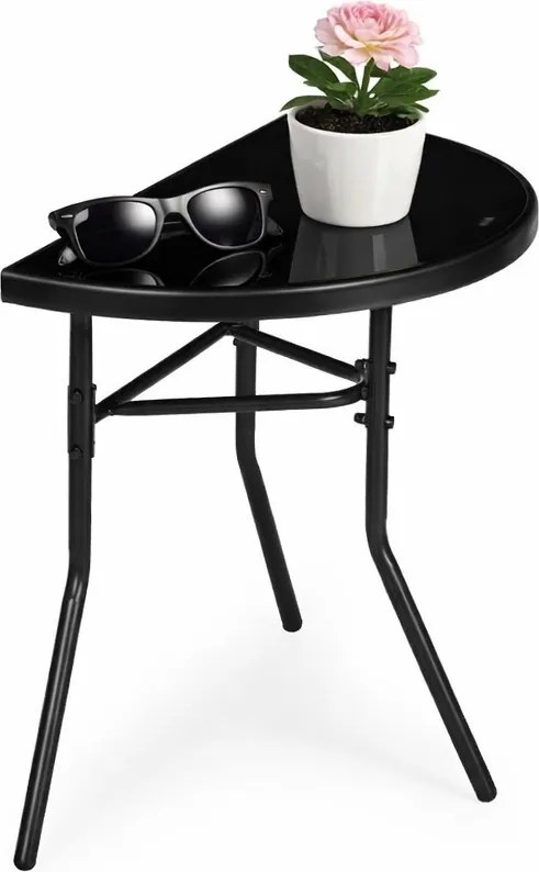 Szklany stolik boczny Torello 090, przyścienny, na balkon, czarny