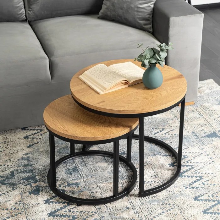 Zestaw Stolików Kawowych DELIA 43 cm/53 cm Dąb Złoty Nowoczesny Loft