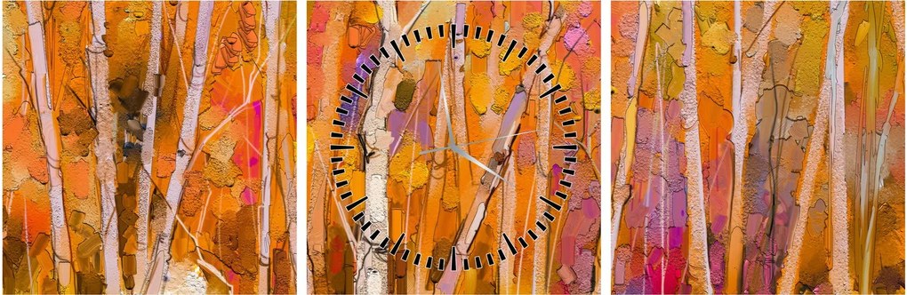 Obraz - Jesienny las (z zegarem) (90x30 cm)