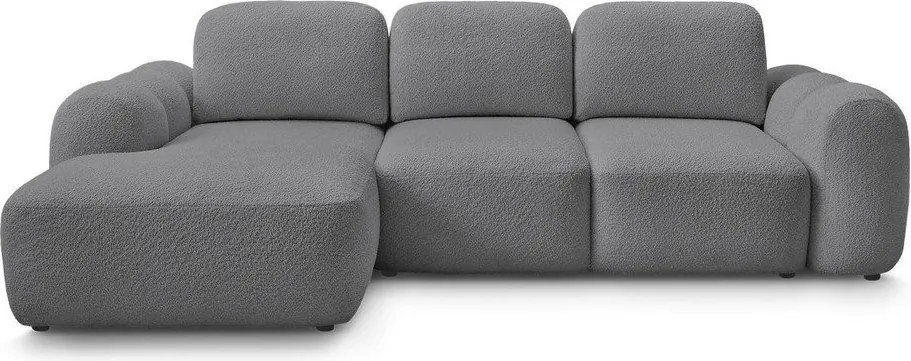 Szary rozkładany narożnik z materiału bouclé ze schowkiem (lewostronny/z szezlongiem) Montaigne – Bobochic Paris