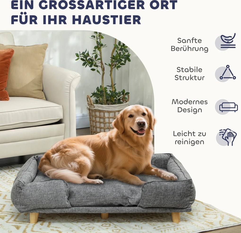 PawHut Sofa dla psa, sofa dla zwierząt, legowisko dla zwierząt, zdejmowany i nadający się do prania pokrowiec, Naturalny+ ciemnoszary
