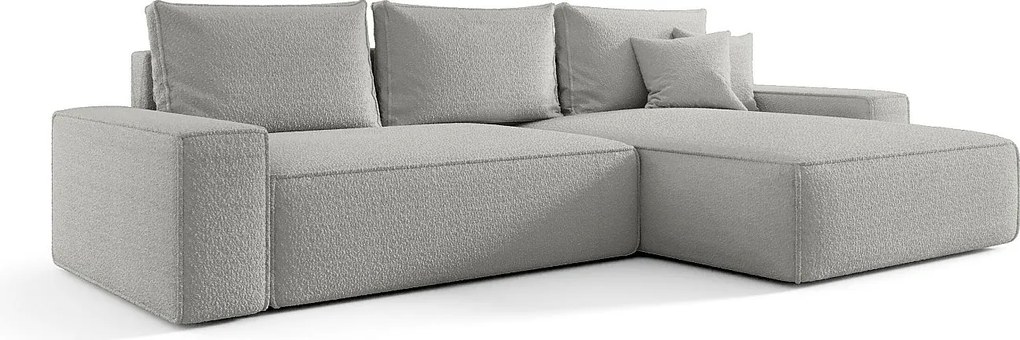 NAROŻNIK MONA z funkcją spania QUELLE 83 Jasnoszary Prawy Sofa w kształcie L z pojemnikiem na pościel, sofa rozkładana, sofa do salonu