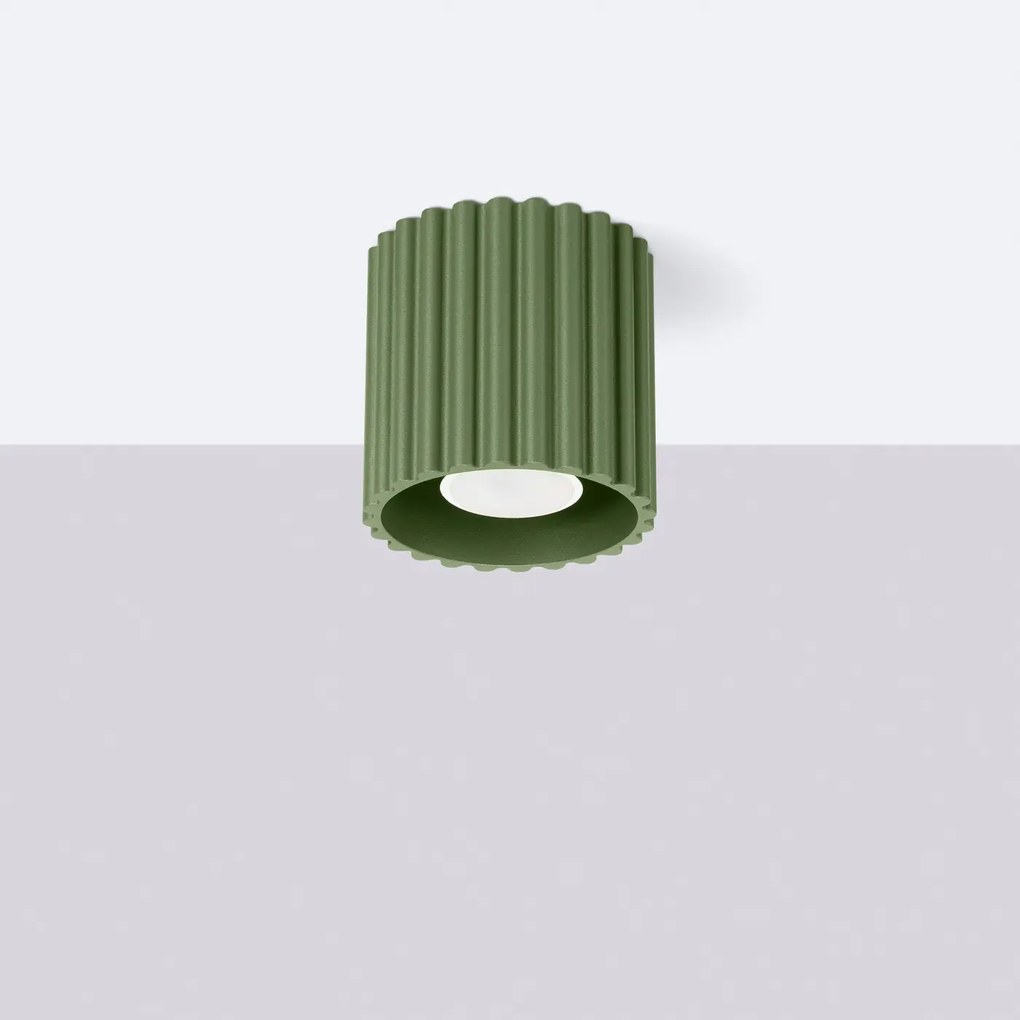 Plafon AURA 1 zielony oliwkowy GU10 ryflowany SOLLUX  LIGHTING