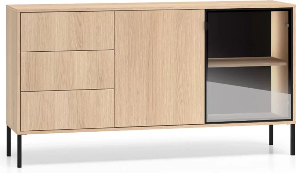 Komoda Harmona 160 cm z szufladami i oświetleniem - dąb lindberg