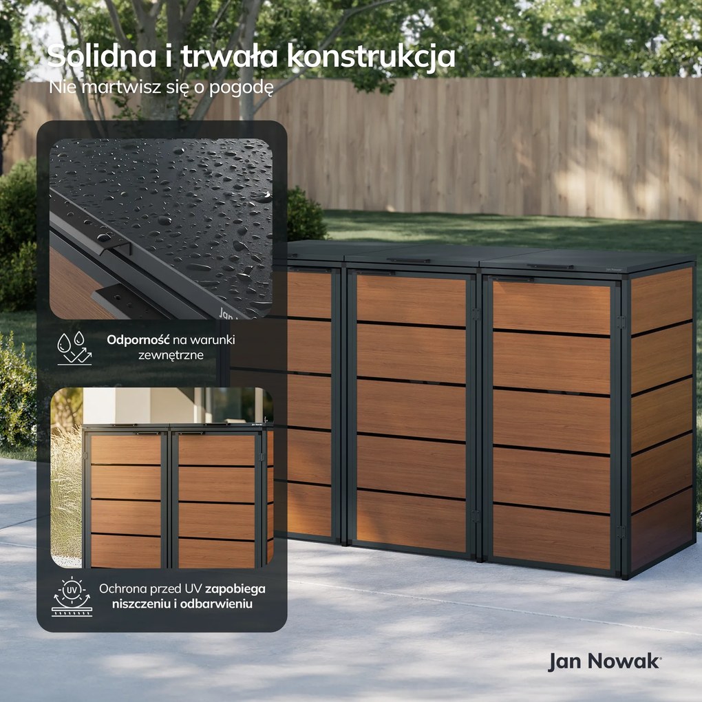 Zabudowa śmietnikowa 240L trzykomorowa, antracyt - orzech