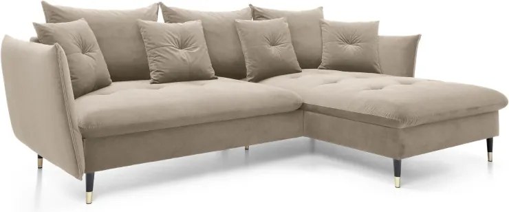Narożnik GLAM Prawostronny z funkcją spania, zestaw z poduszkami wolnostojący tkanina RIVIERA 16 Beżowy DOMO HOME