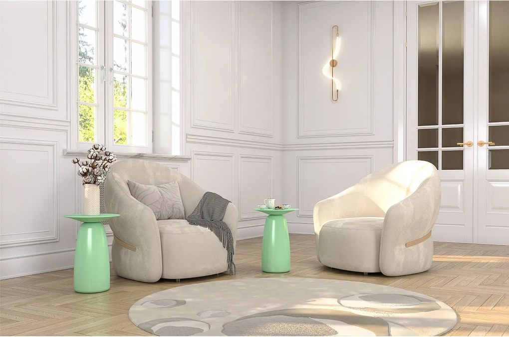 Stolik drewniany różne kolory Kayani Baobab 44, śr. 32,5 cm, pudrowa zieleń