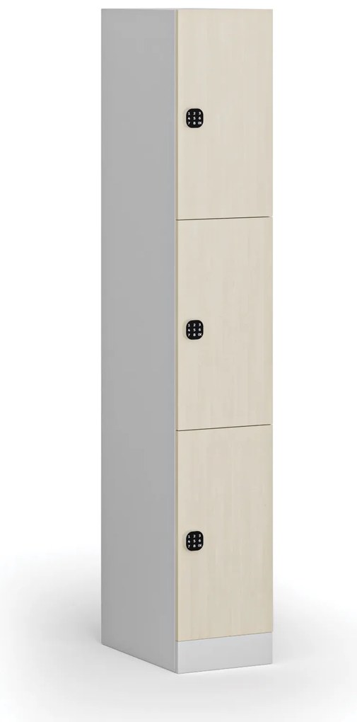 Szafka skrytkowa, 3 schowki, 1850 x 300 x 500 mm, demontaż, zamek kodowy, drzwi laminowane, brzoza