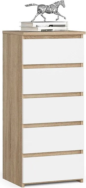 Komoda AKORD CL5 Dąb Sonoma 40 cm 5 szuflad fronty kolor Biały mat 40x35x92 cm