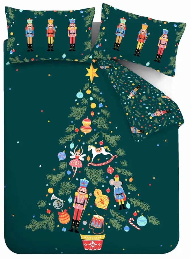 Ciemnozielona pościel dwuosobowa/przedłużona 200x200 cm Nutcracker – Catherine Lansfield