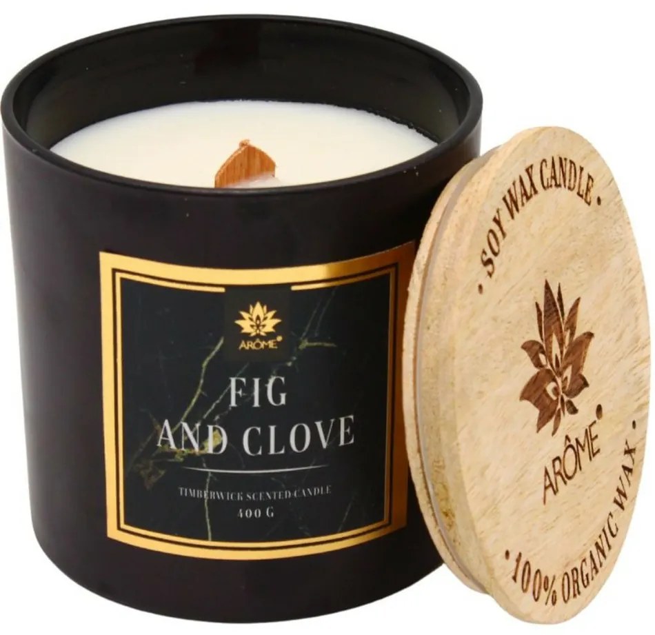 Arome Świeczka sojowa Fig and clove, 400 g z drewnianym knotem i pokrywką