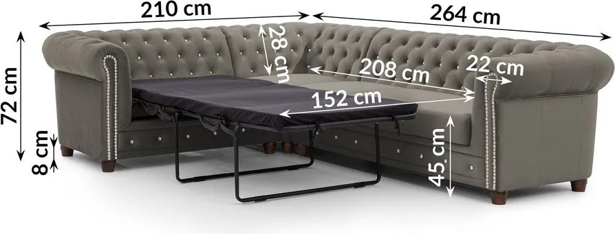 Szary aksamitny rozkładany narożnik (lewostronny/w kształcie litery L) York Blik – Ropez