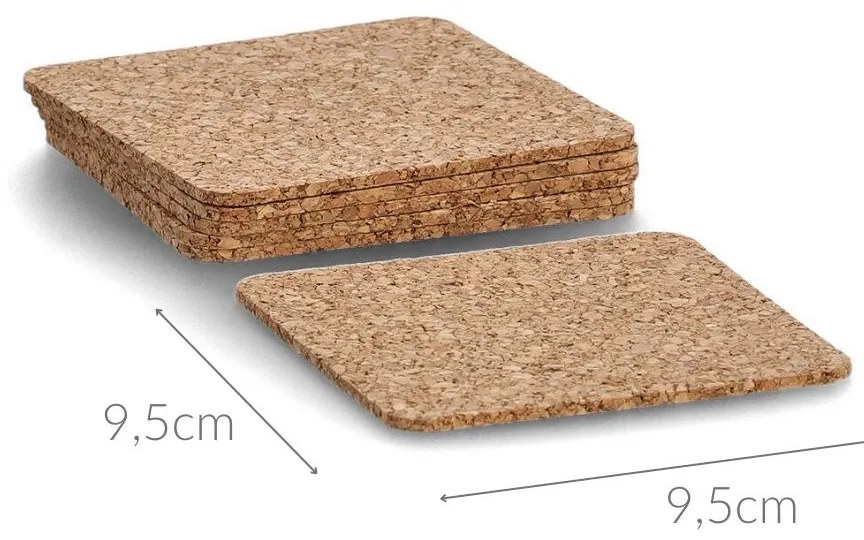 Podstawki korkowe, 6 sztuk, 9,5 cm