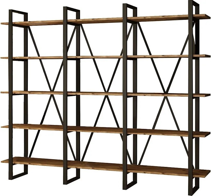 Nowoczesna półka industrialna – 219,6 x 180 x 34 cm – sosna atlantycka – płyta wiórowa i metal