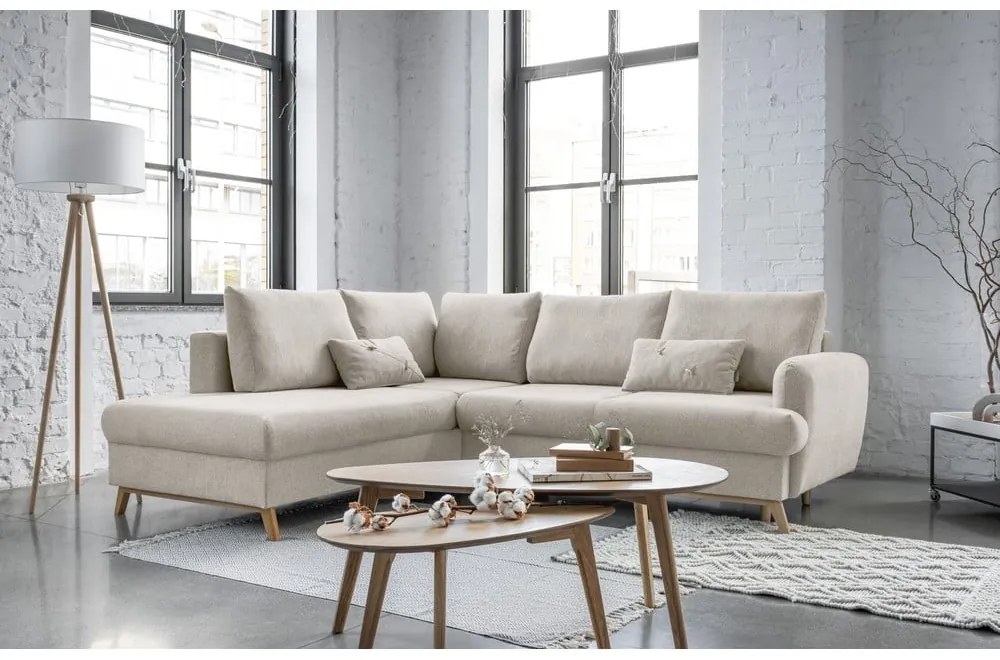 Beżowy rozkładany/ze schowkiem narożnik (lewostronny/w kształcie litery L) Scandic Lagom – Miuform