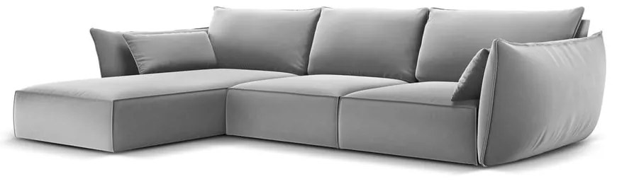 Jasnoszary aksamitny narożnik (lewostronny/z szezlongiem) Vanda – Mazzini Sofas