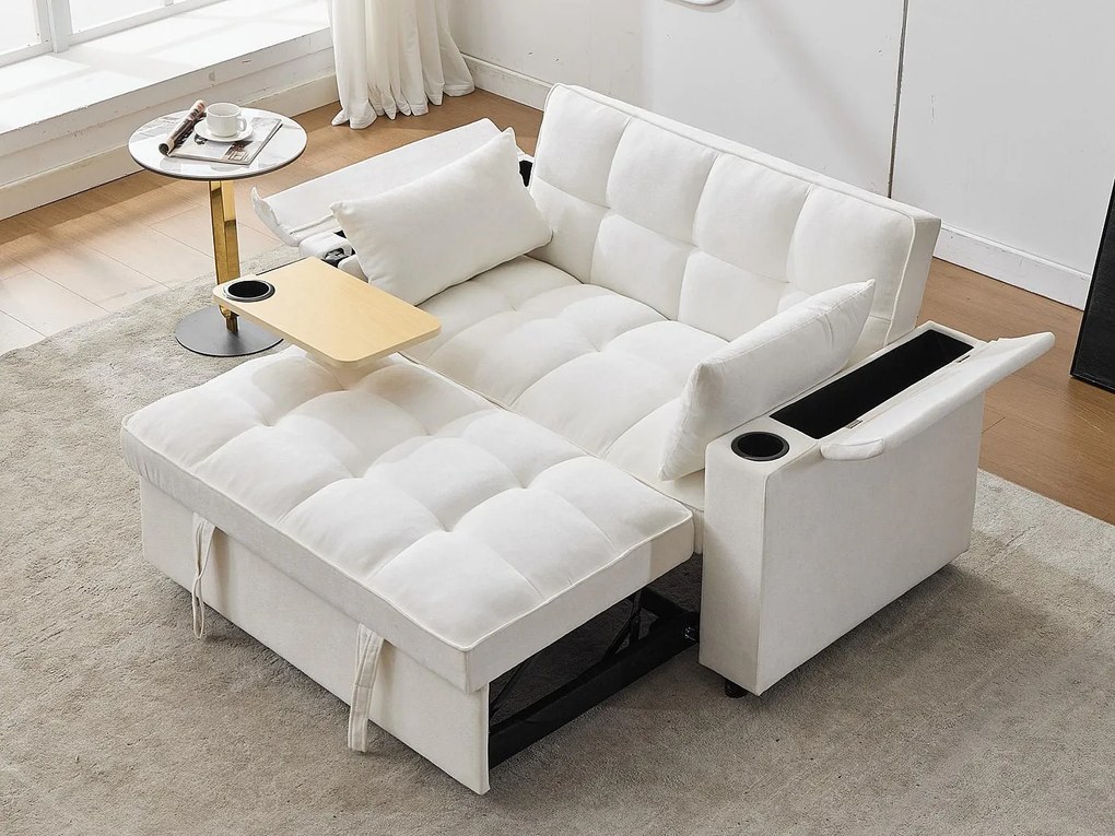 Rozkładana sofa dla 2 osób 140.5x74x82 cm - Regulowane oparcie - Port USB - Uchwyt na kubki - Stolik pomocniczy - Beżowy