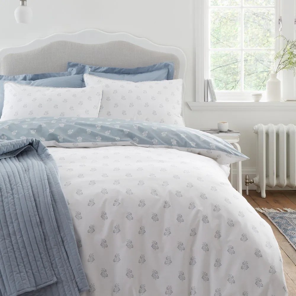 Biało-niebieska bawełniana pościel dwuosobowa 200x200 cm Esme Floral – Bianca