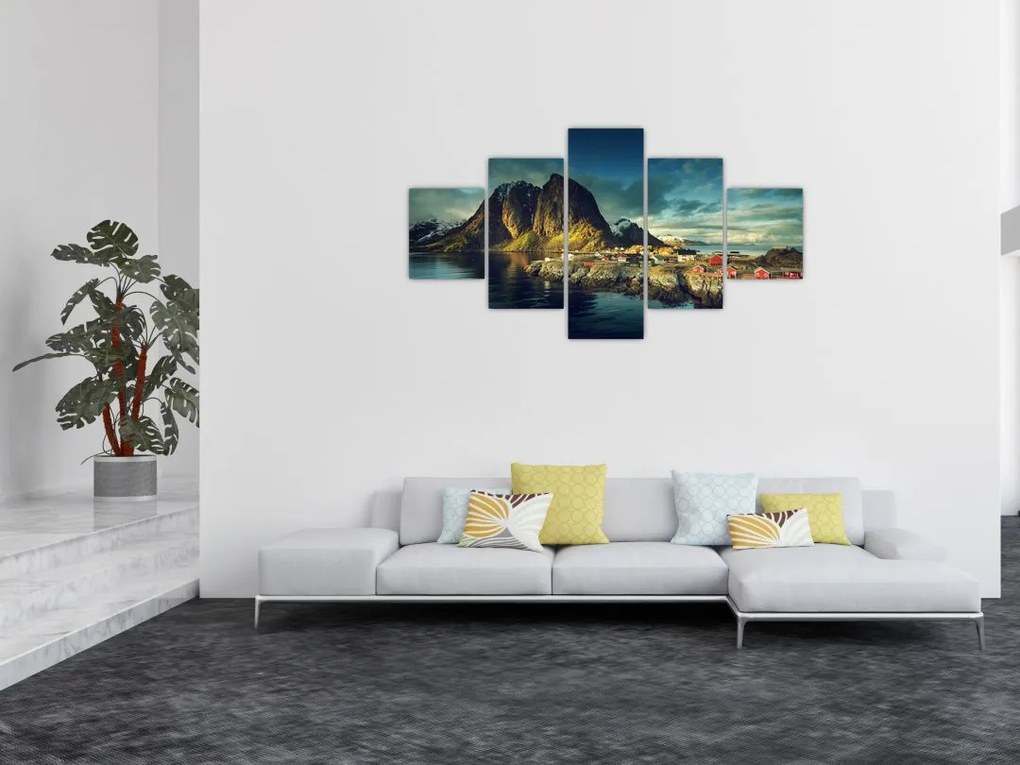 Obraz wioski rybackiej w Norwegii (125x70 cm)