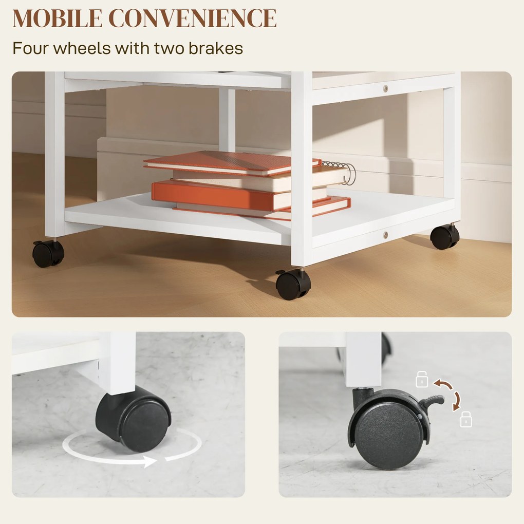 HOMCOM Stojak na drukarkę z kółkami, trzystopniowy, stalowy, 50 x 50 x 52,5 cm